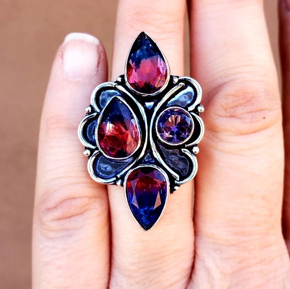 New Bicolor Tourmaline & Amethyst 925 Silver Ring. - Picture 10 of 11